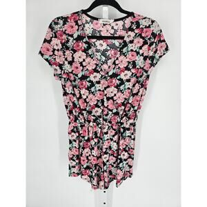 Fashionazzle Women's Multicolored Floral V-Neck Faux-Wrap Romper Size L